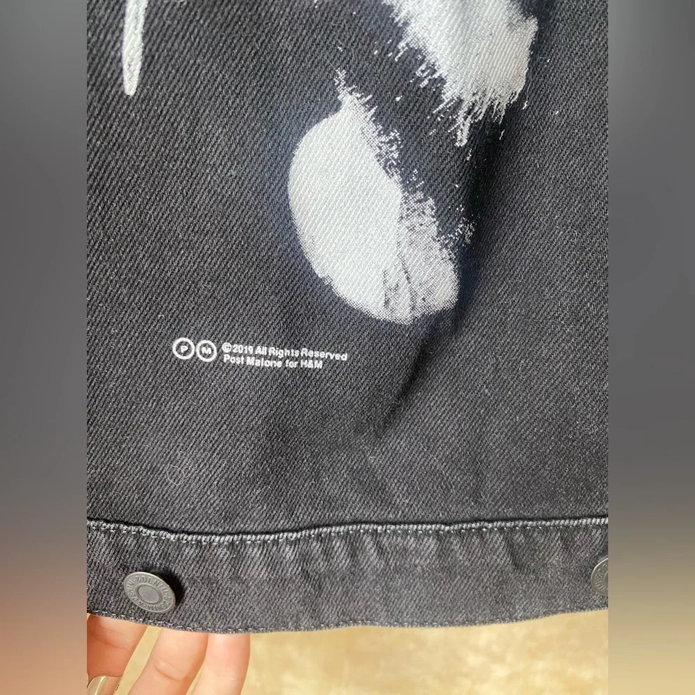 NWT 2019 H&M x Posty Co. Printed Silhouette Black Denim Jacket